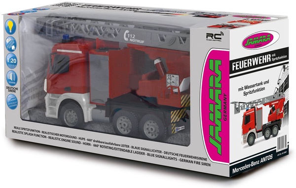 Camion Bomberos Radio Control Mercedes-Benz Antos con Rociador Agua Escalera 1:20 2,4GHz 